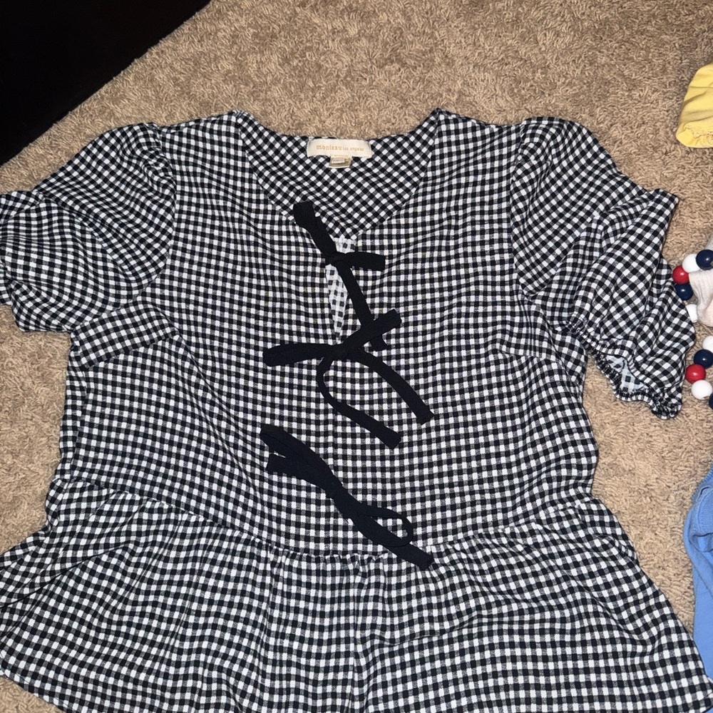 Stylish Black and White Gingham Women's Top